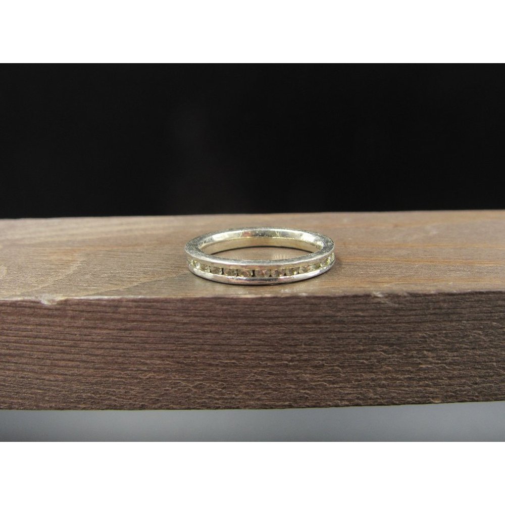 Size 7 Sterling Silver Worn Rustic Crystal Channel Band Ring Vintage Statement